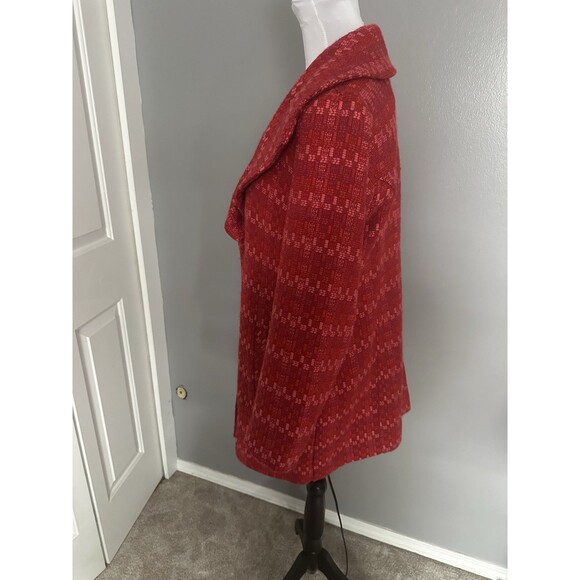 Cabi Sloan Red Pink Wool Blend Tweed Coat Sz S Snap Close Dbl Breasted Pea Coat - Picture 2 of 7